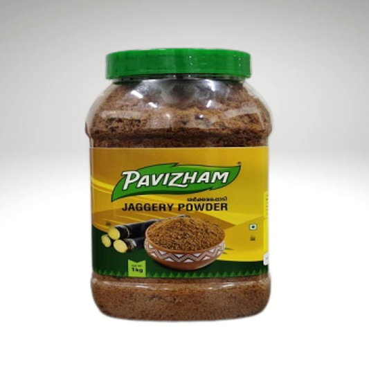 Pavizham jaggery powder, unrefined and rich in flavour, perfect for sweetening traditional Indian desserts and beverages