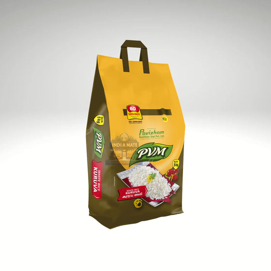 Pavizham Kuruva Rice packaging featuring premium-quality short-grain rice for versatile cooking.