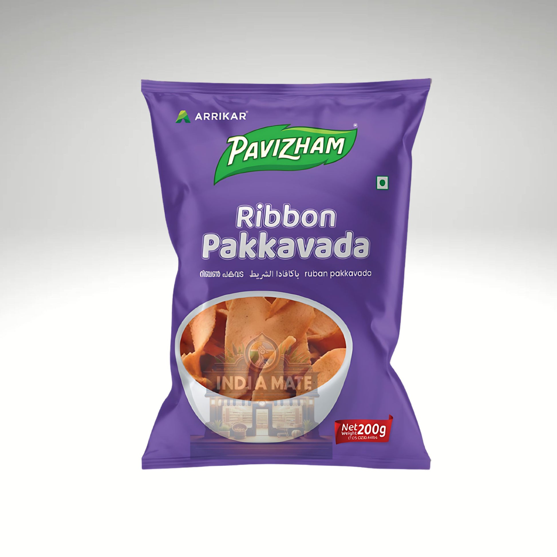 Pavizham Ribbon Pakkavada – Crispy Kerala-style ribbon snack made with spiced flour, available at IndiaMate
