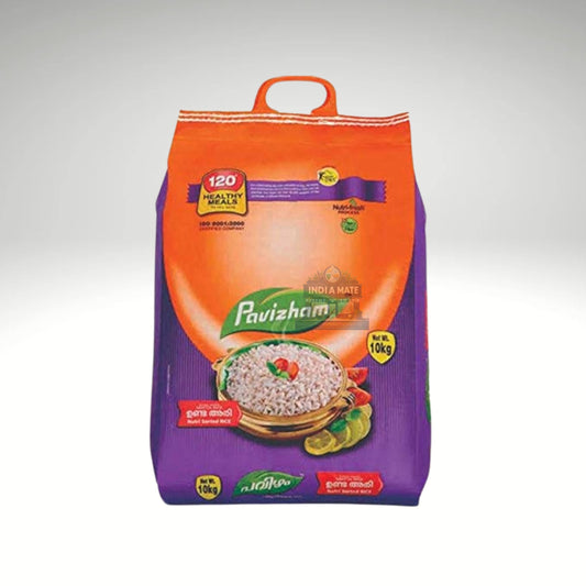Pavizham Short Grain Matta Rice – premium quality red parboiled rice, ideal for traditional Kerala dishes.