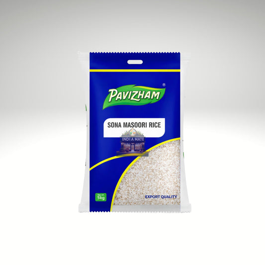 Pavizham Sona Masoori Rice premium medium grain fluffy rice.