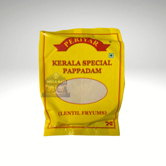 Periyar Frozen Pappadam, ready-to-cook South Indian lentil wafers, crispy and flavorful, perfect as a side for traditional Indian meals.