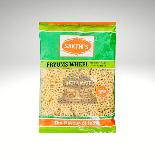 Sakthi's Fryums Wheel – Ready-to-fry colorful crispy Indian snack in wheel shape, sold by IndiaMate