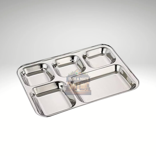 Stainless Steel Compartment Plate – Multi-section durable plate for serving Indian meals.