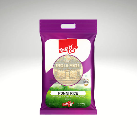 Taste N Eat Boiled Ponni Rice – Medium-grain, parboiled South Indian rice ideal for everyday meals.