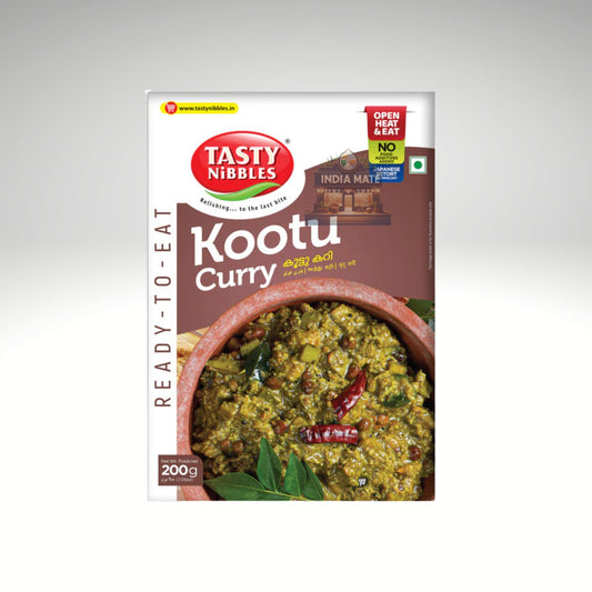 Tasty Nibbles Ready-to-Eat Kootu Curry Kerala-style vegetable and lentil curry pack on white background.