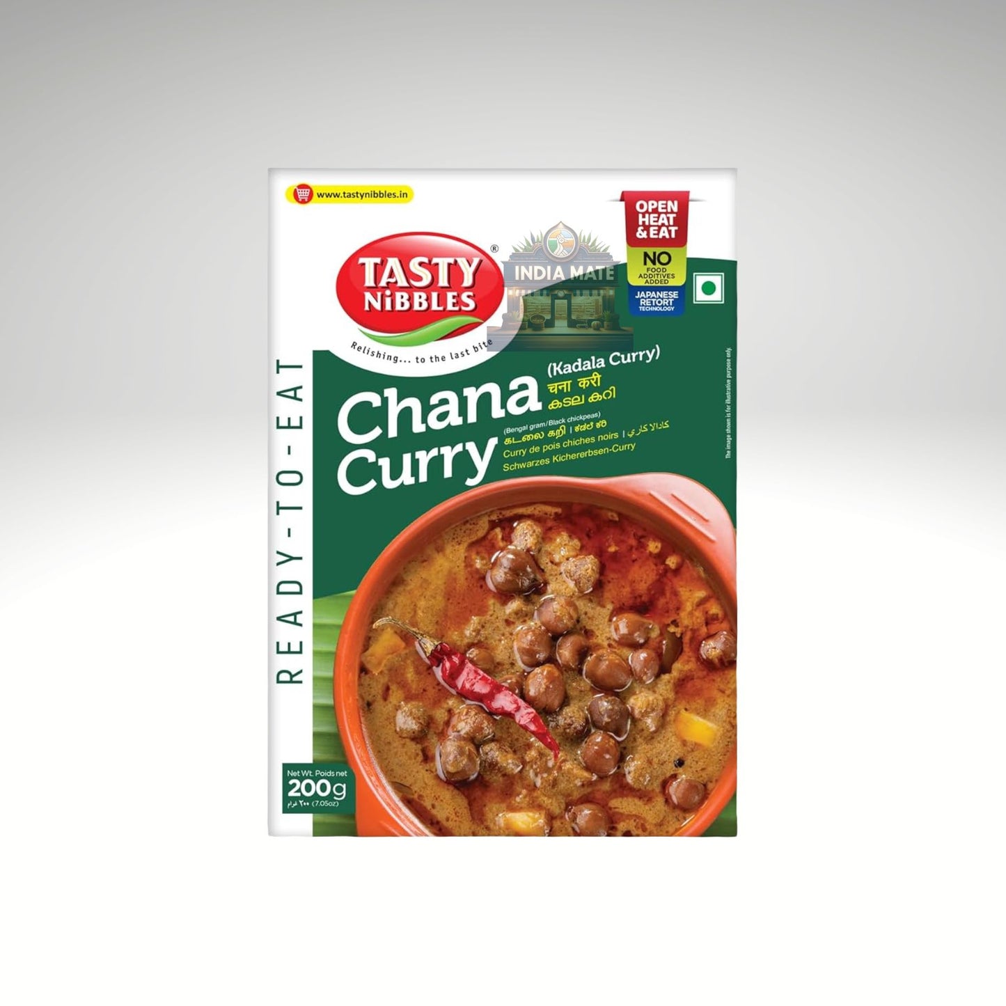 Tasty Nibbles Chana Kadala Curry packaging on a white background.