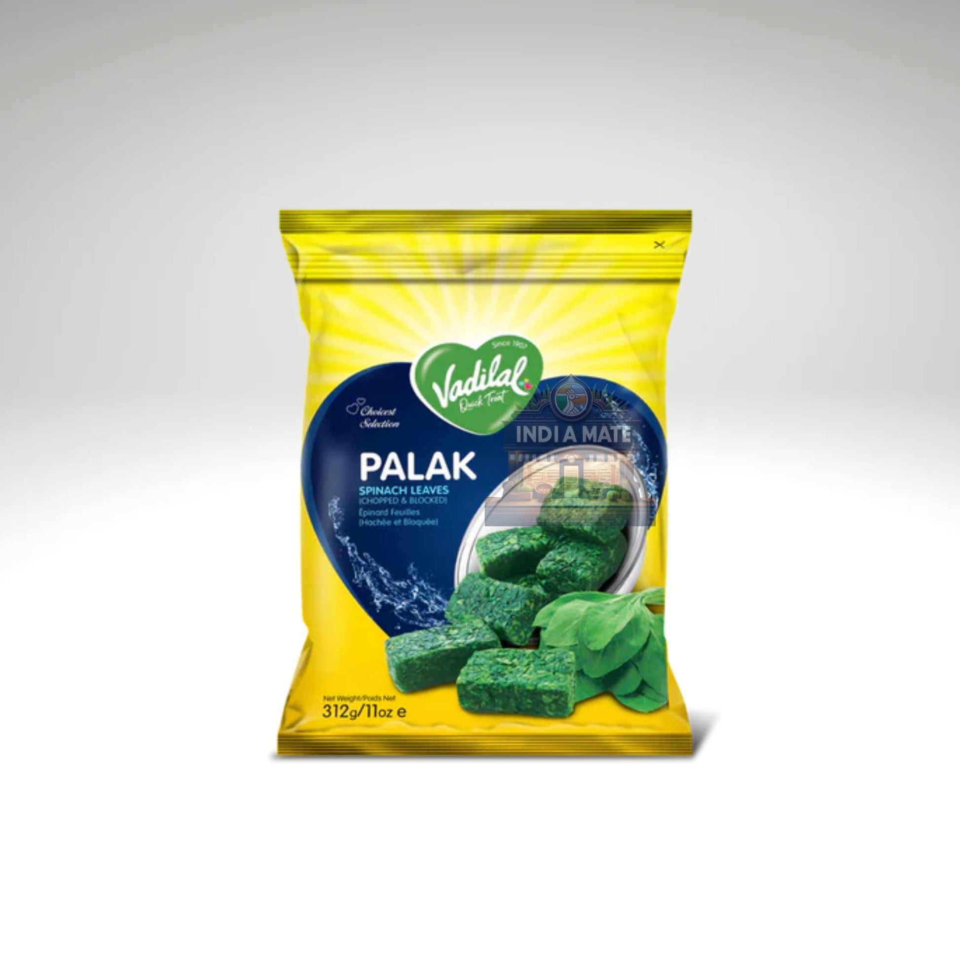 Vadilal Palak Spinach Block  – frozen spinach block for curries, soups, and parathas. Sold by IndiaMate.