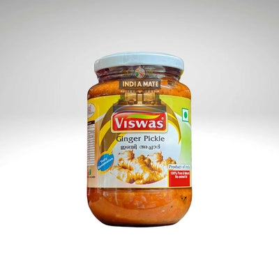 Jar of Viswas Ginger Pickle on a white background